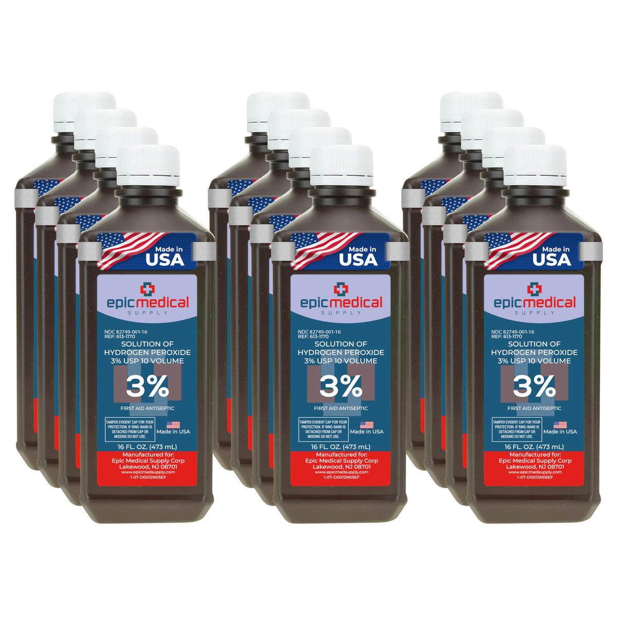 Epic Medical Supply H2O2 3% bottle pour shows clean, spill-free handling.