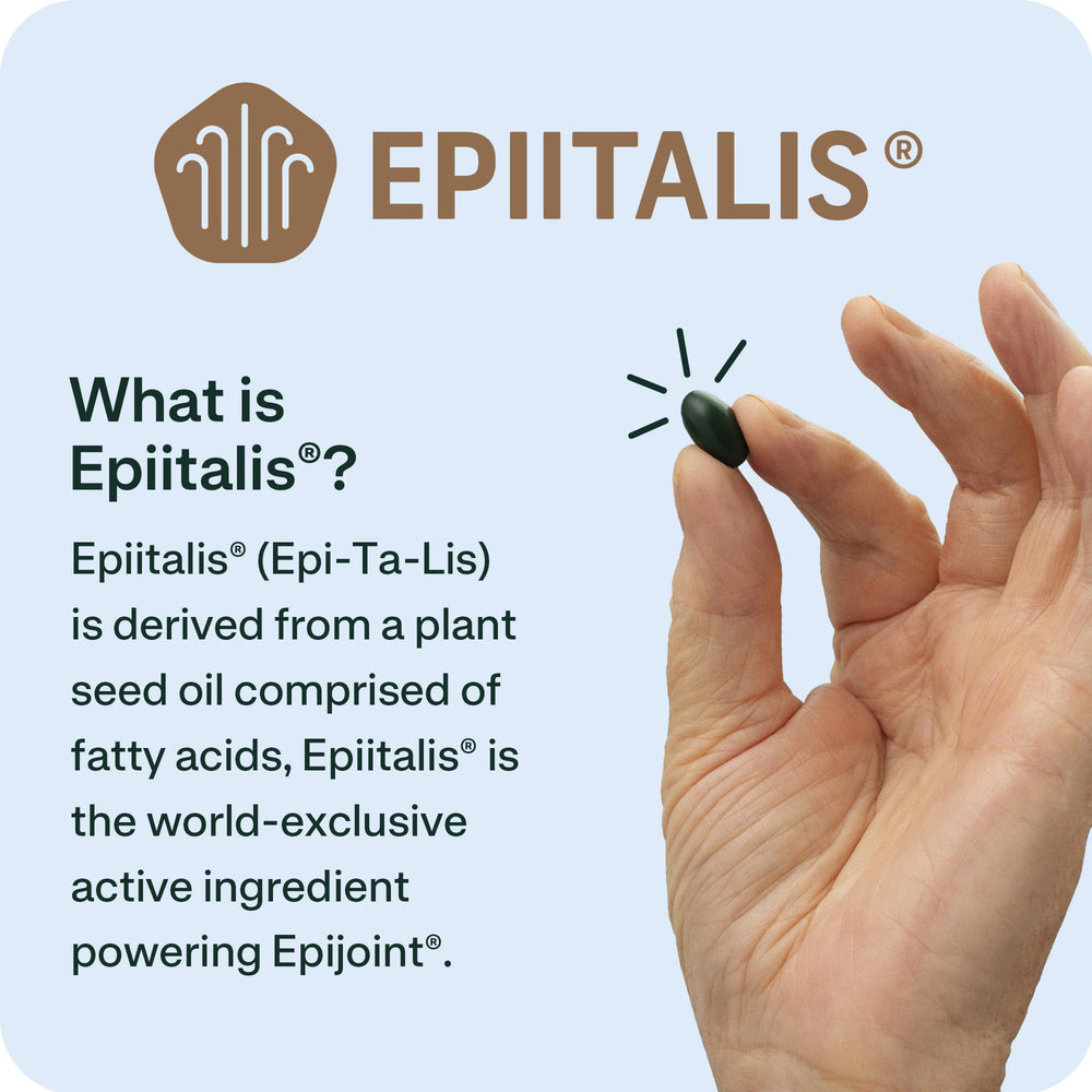 A hand holding EPIJOINT capsule, portable joint support on the go