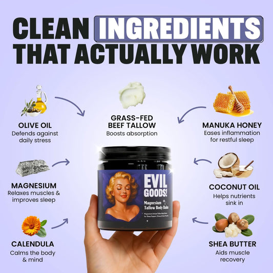 Grass-fed tallow cream jar from EPIK Evil Goods showing rich skin hydration