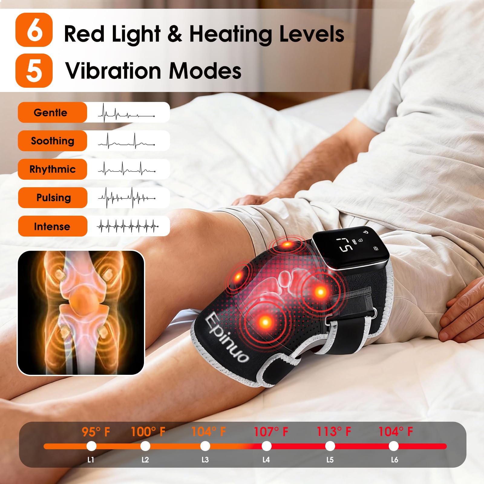 Epinuo knee massager with heating supports soothing warmth and improved blood flow.