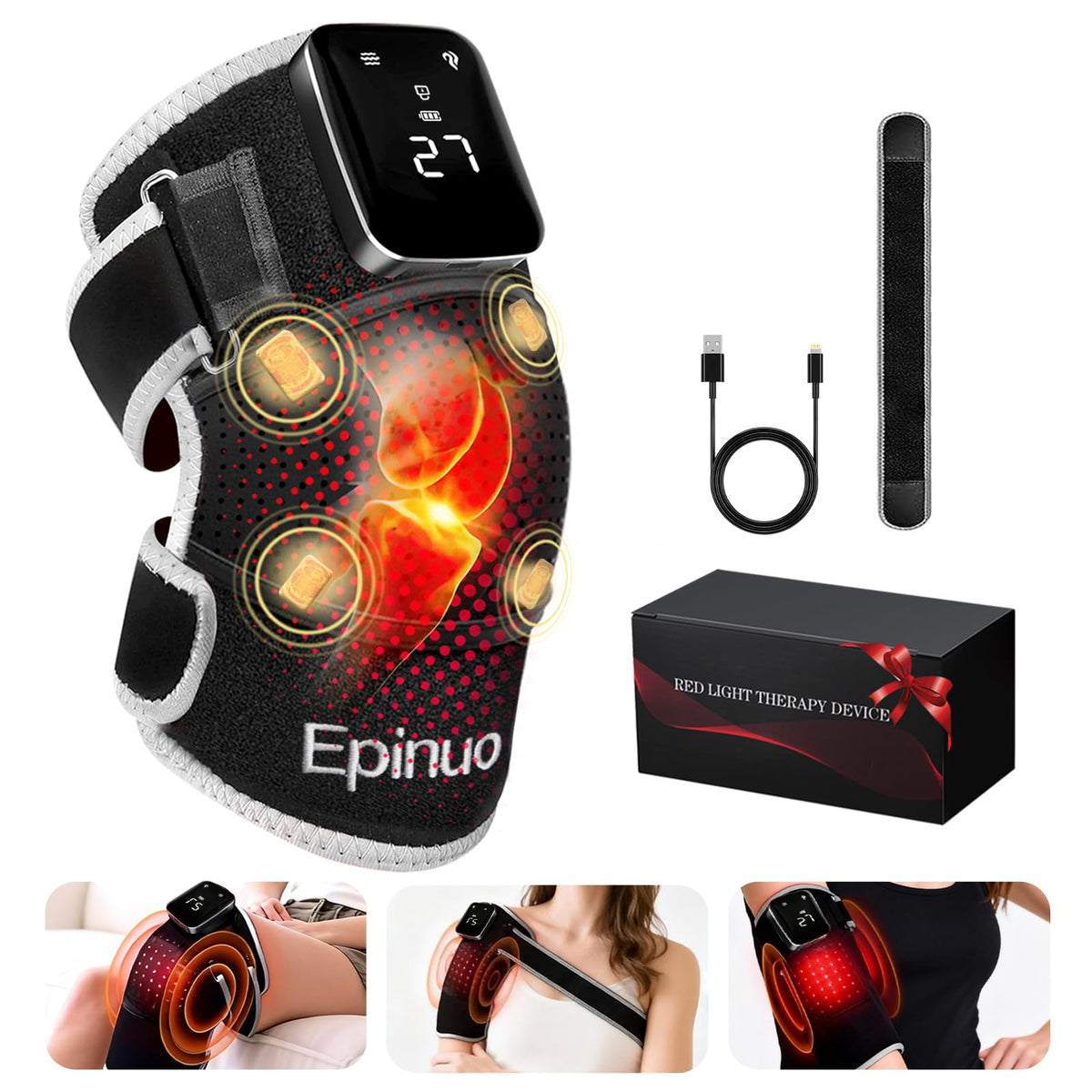 Epinuo red-light knee therapy beads for targeted relief and improved microcirculation.