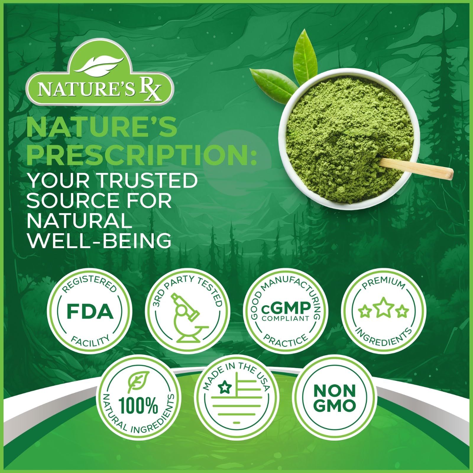 Package display highlights 28 servings and third-party testing badge.