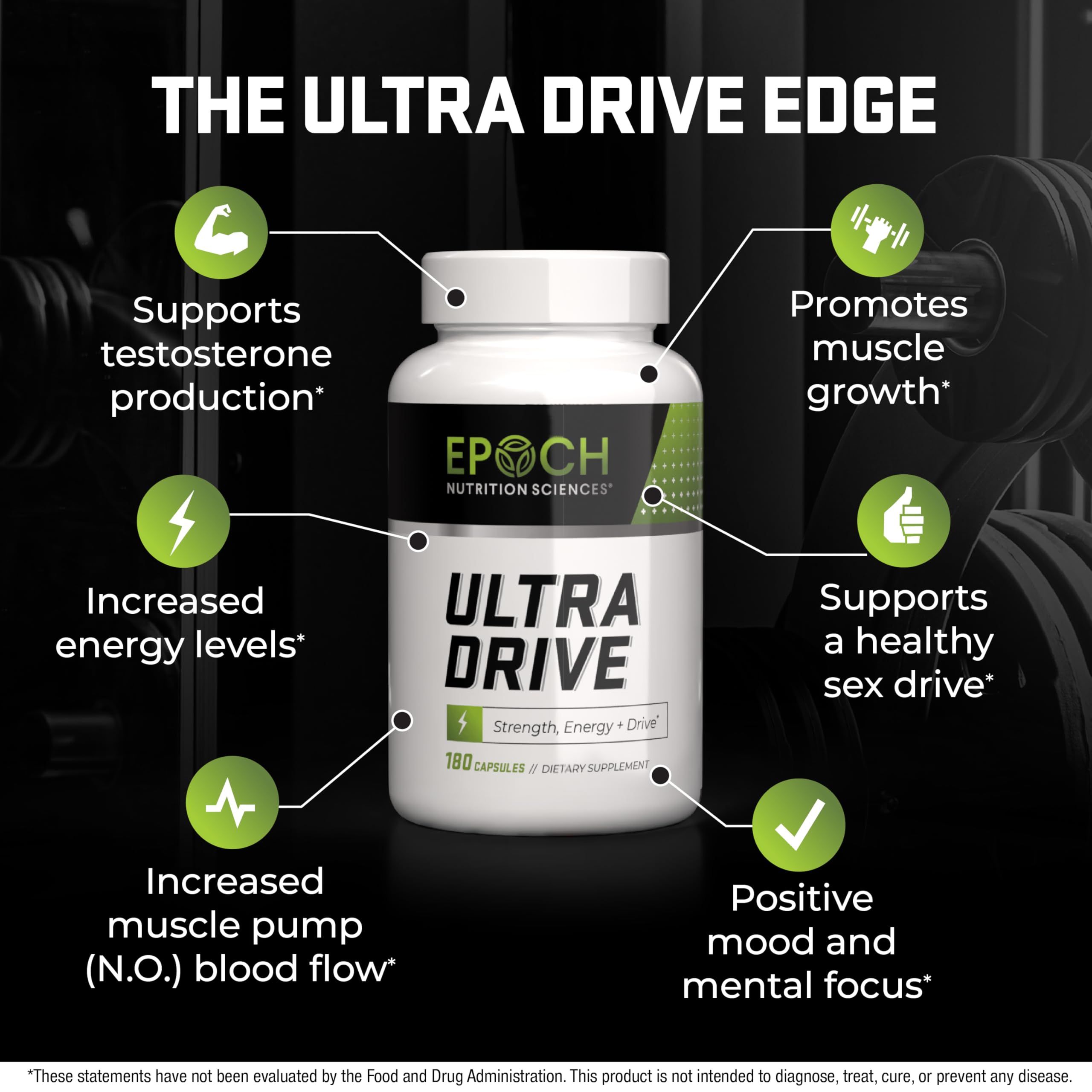 Epoch Nutrition Ultra Drive capsules close-up highlighting compact daily performance support