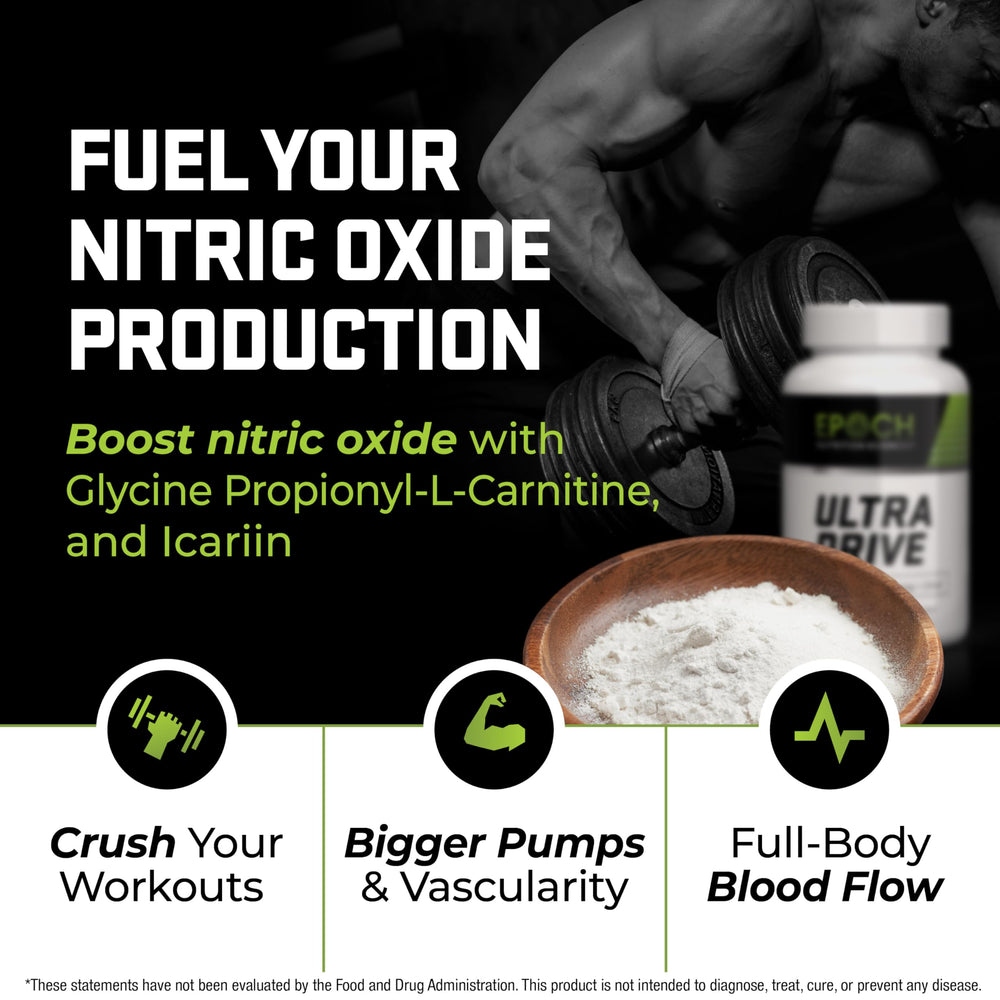 Epoch Nutrition Ultra Drive packaging front view featuring modern, science-friendly design