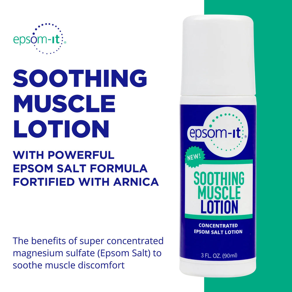 EPSOM-IT Arnica-enriched lotion for massage delivers deeper comfort to sore areas.