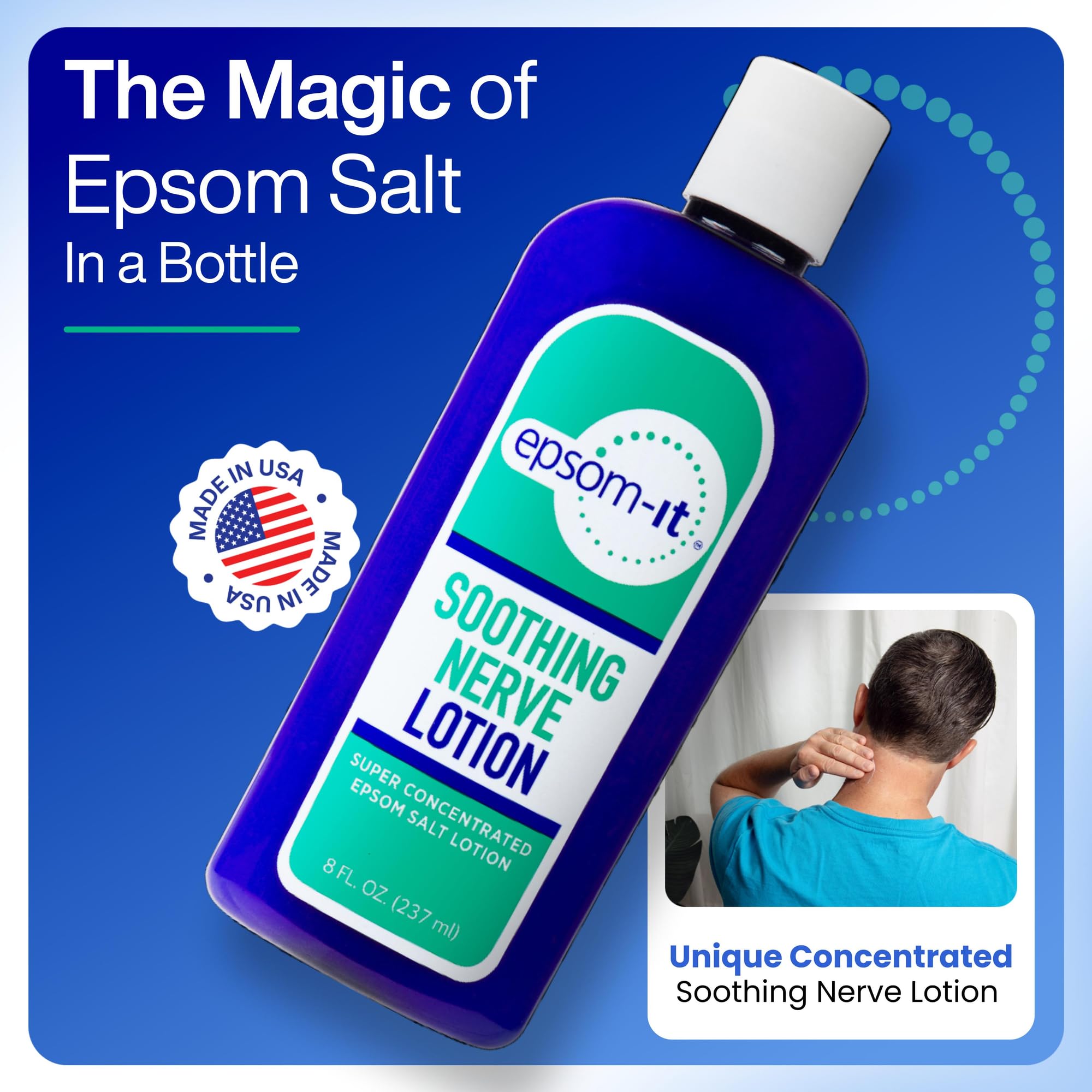 EPSOM-IT Soothing Nerve Lotion label shows 25% USP magnesium sulfate content