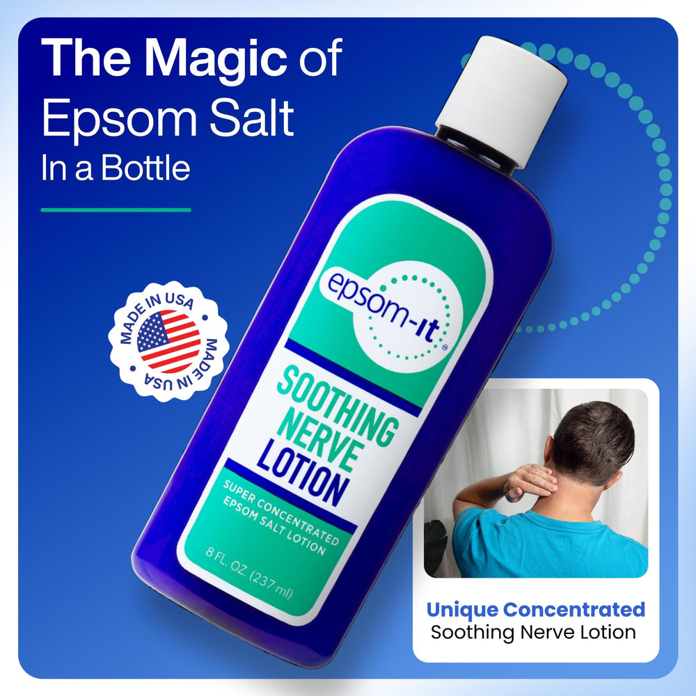 EPSOM-IT Soothing Nerve Lotion label shows 25% USP magnesium sulfate content