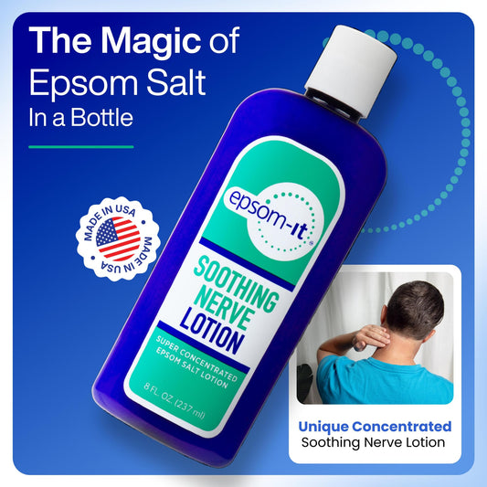 EPSOM-IT Soothing Nerve Lotion label shows 25% USP magnesium sulfate content