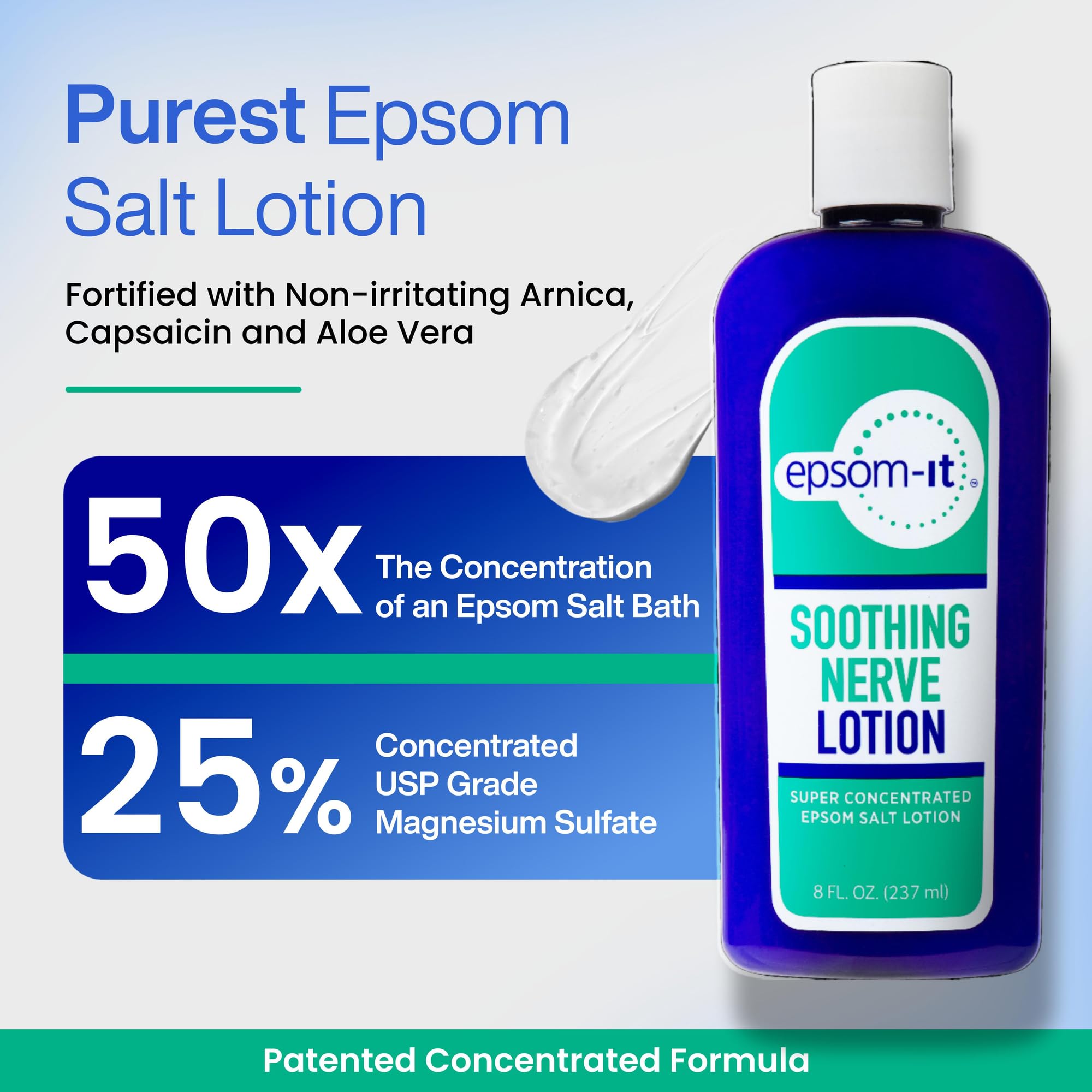 Close-up of EPSOM-IT Soothing Nerve Lotion texture for fast-absorbing, greaseless application