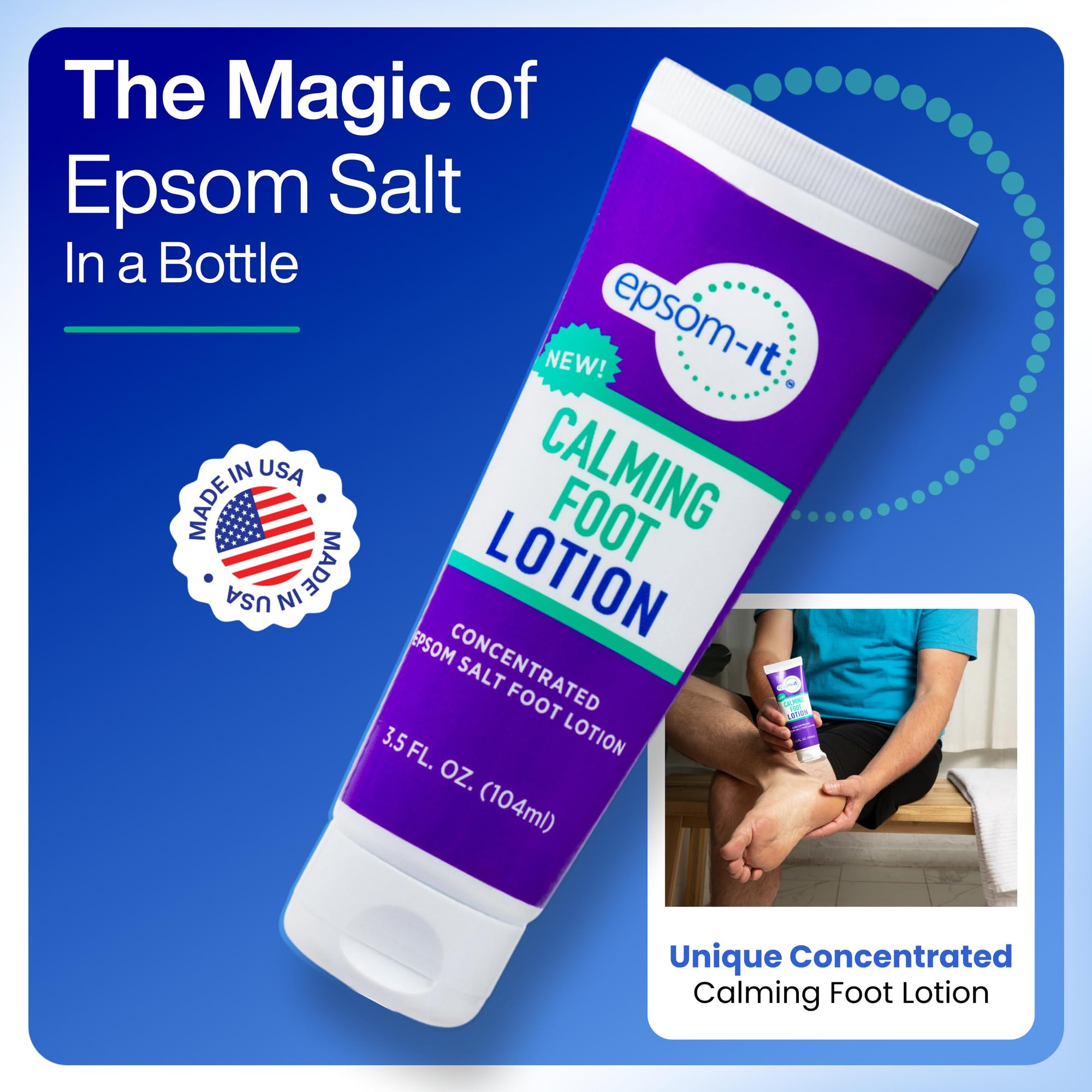 EPSOM-IT Starter Pack foot cream application shows quick absorption and soothing relief.