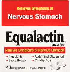 Equalactin chewable tablets pack-front view for easy, on-the-go relief.