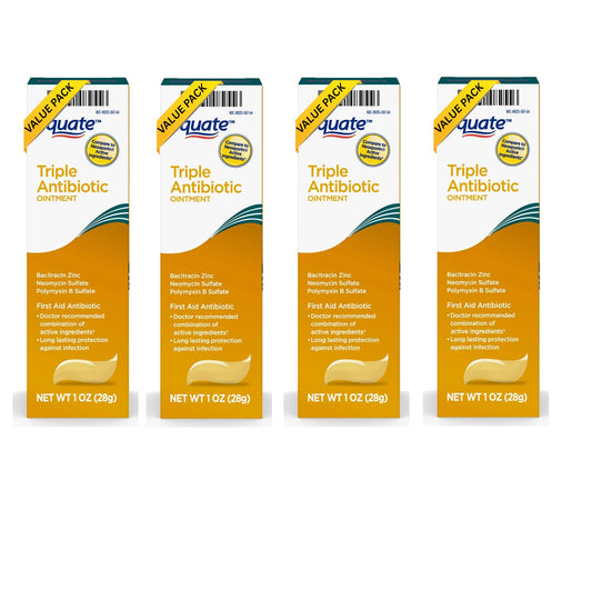 Equate First Aid Triple Ointment 1oz tube for quick, protective care of minor wounds.