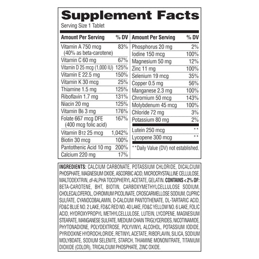 Equate Mature Adult 50+ pills close-up highlighting vitamins for immune support.