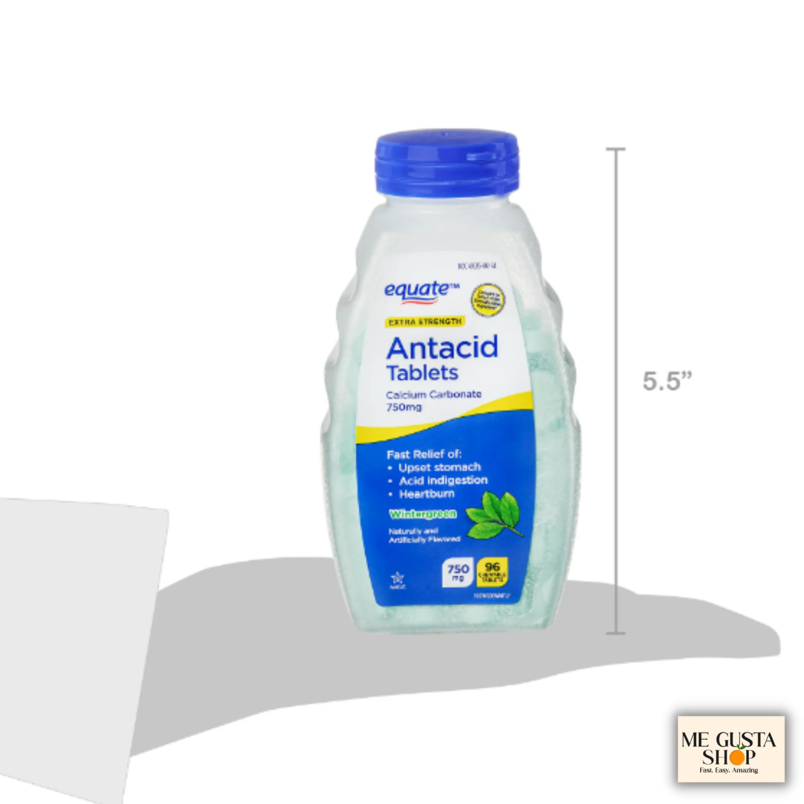 Equate wintergreen 750 mg tablets bottle on counter for midday use.