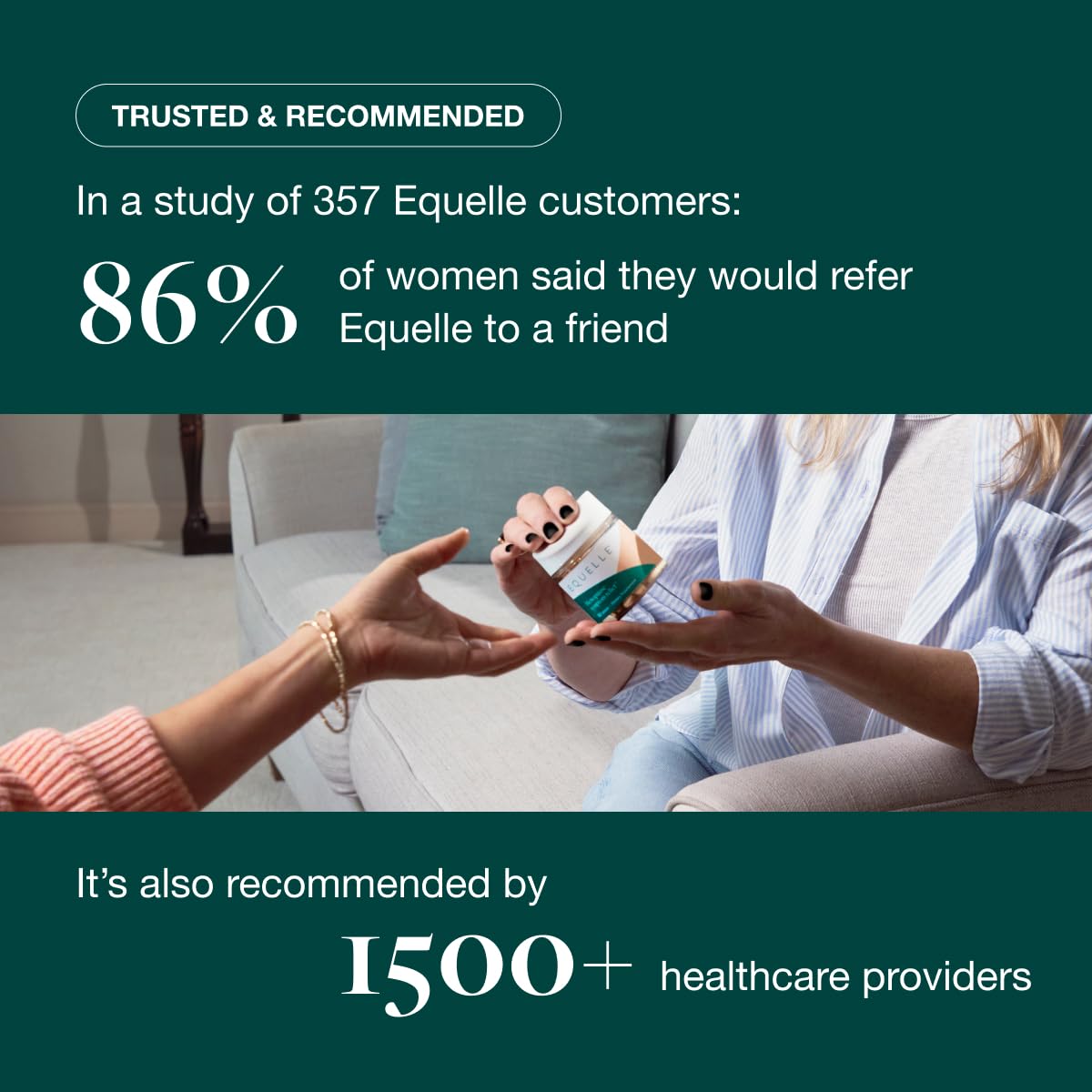 EQUELLE three-month supply packaging shown for extended menopause support