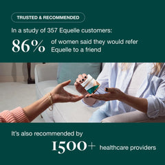 EQUELLE three-month supply packaging shown for extended menopause support