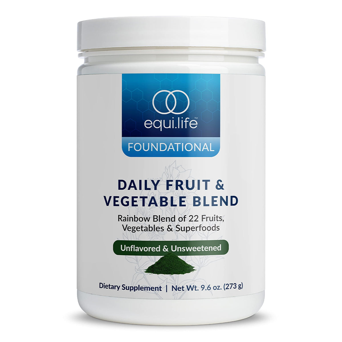 EquiLife Daily Fruit and Vegetable Blend bottle front offers a nutrient-rich daily supplement.