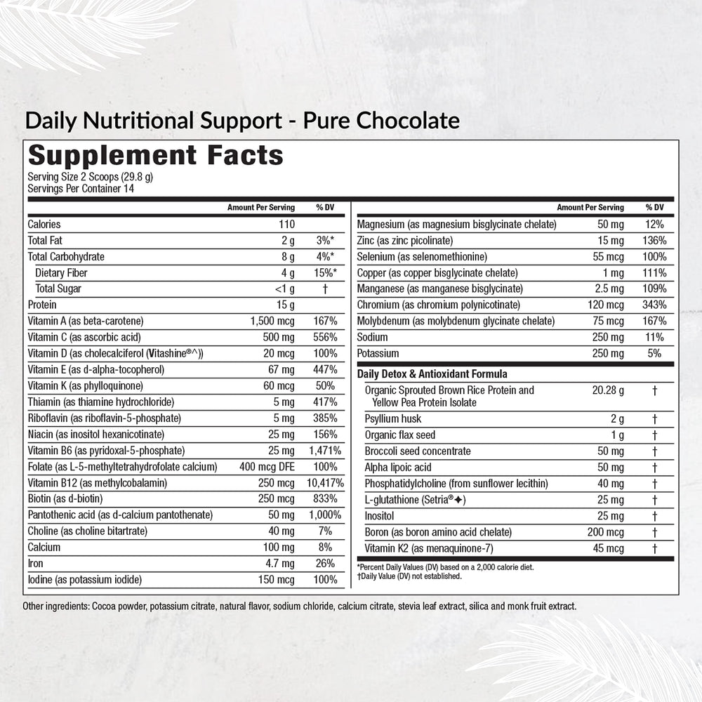 Equilife Daily Nutritional Support prepared smoothie image showcasing chocolate flavor.