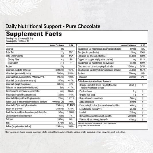 Equilife Daily Nutritional Support prepared smoothie image showcasing chocolate flavor.
