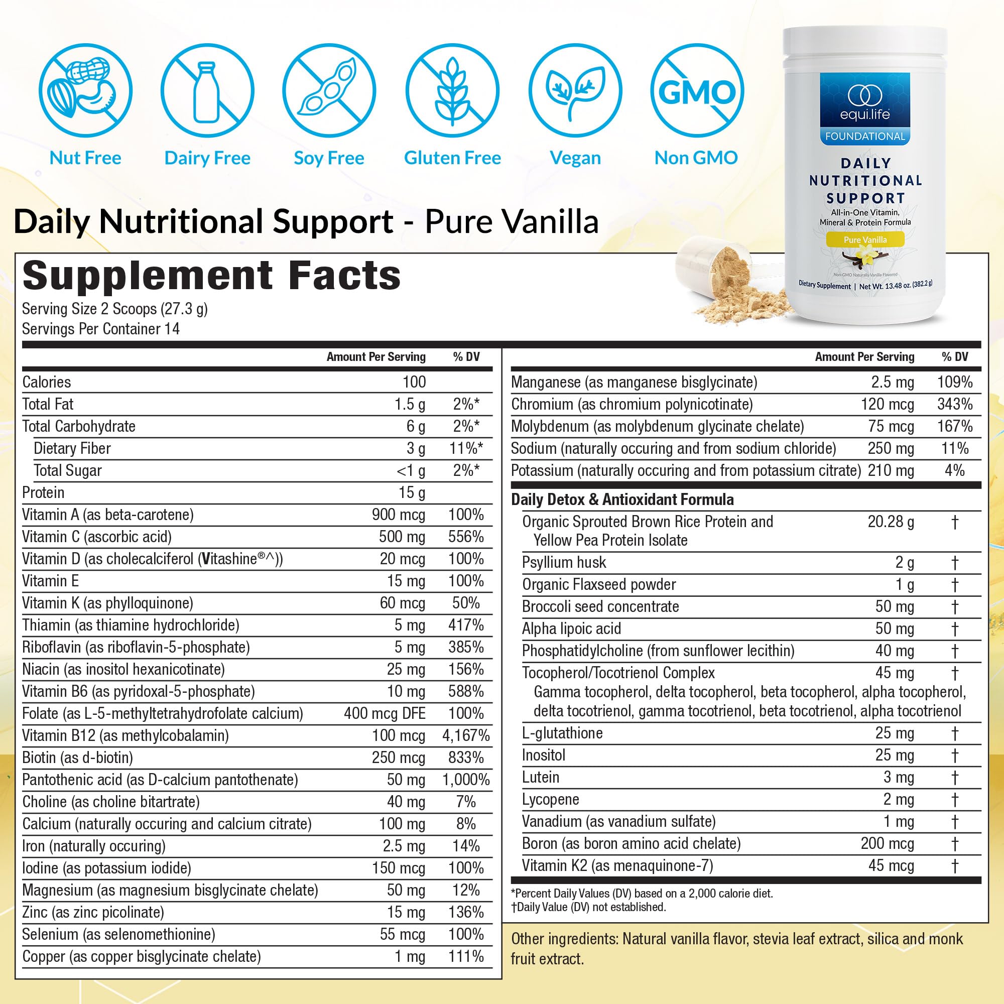 Equilife Daily Nutritional Support vegan protein scoop for quick fueling during workouts.