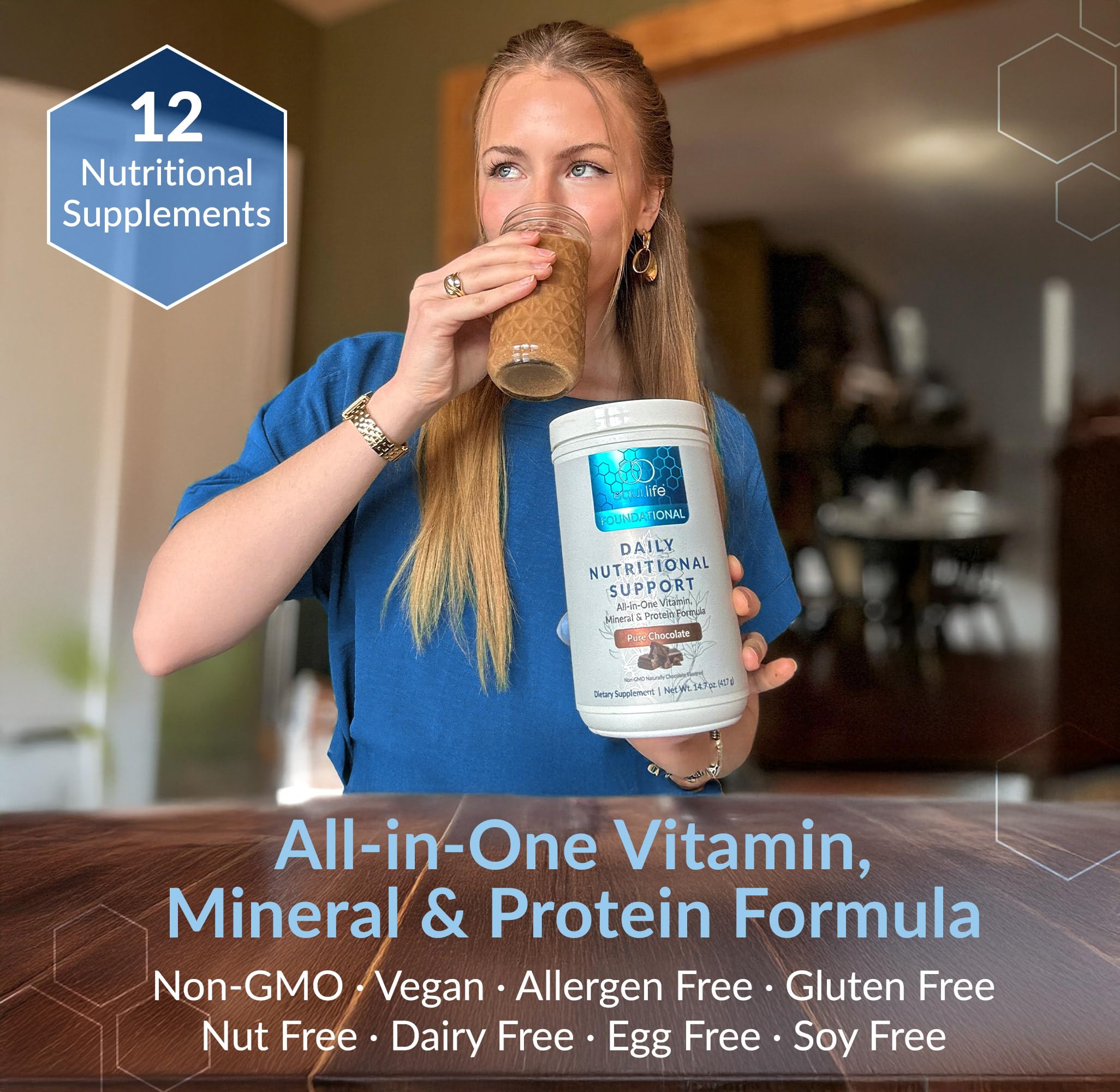 Equilife vitamin and mineral blend illustration highlights essential nutrients.