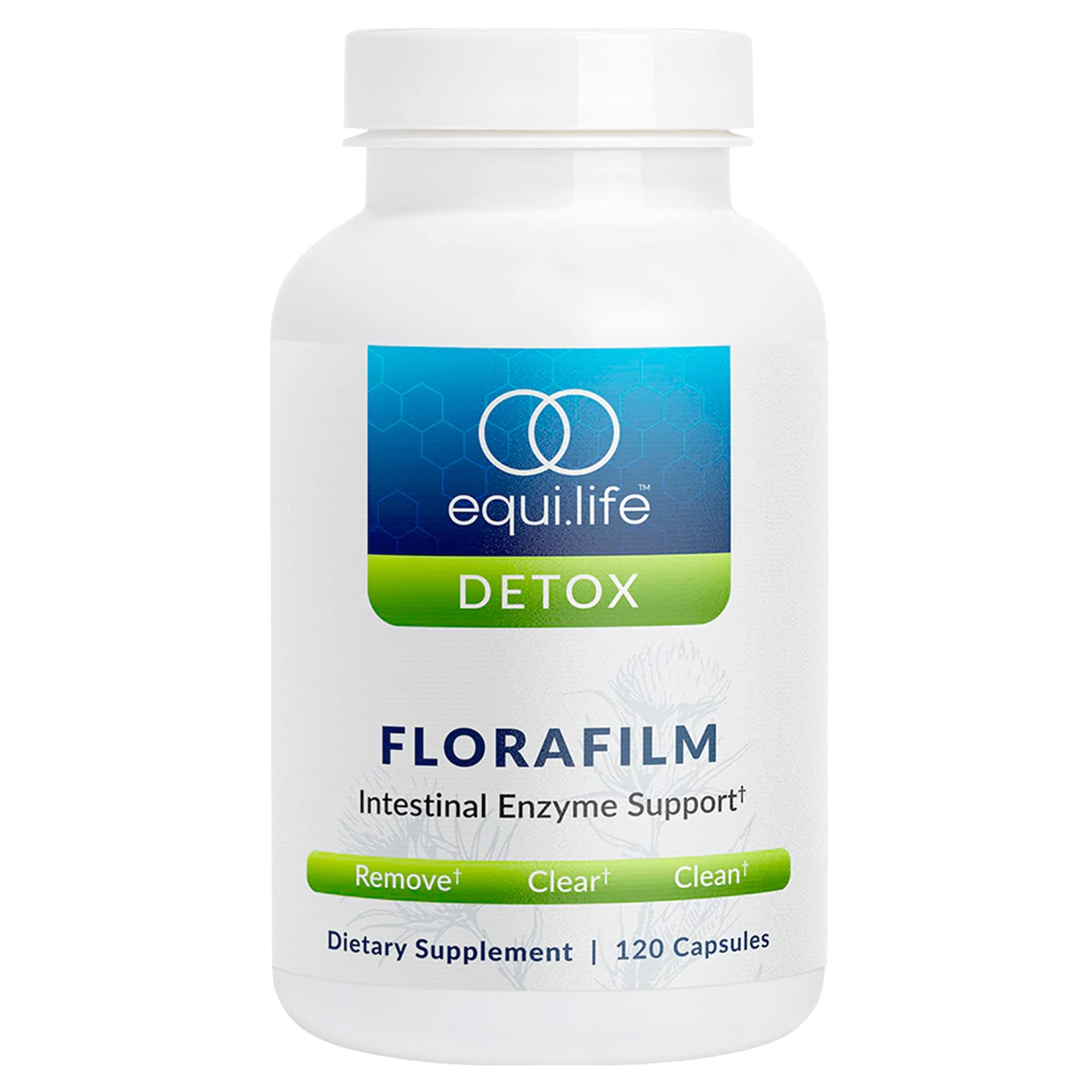 Equilife Florafilm bottle packaging highlighting gut support and clean-label ingredients