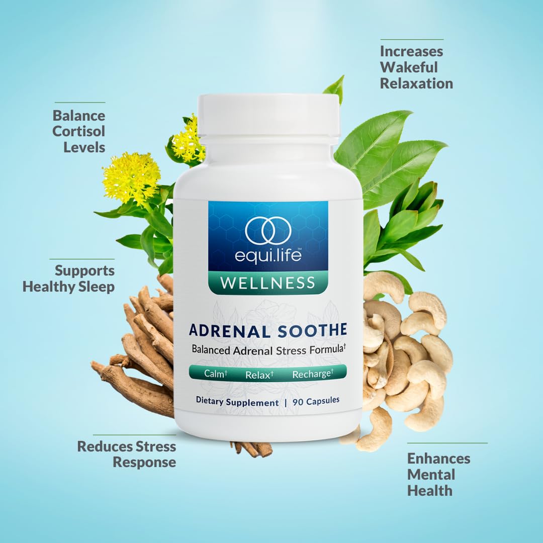 EquiLife L-Theanine capsules illustrating calm focus and relaxed evenings.