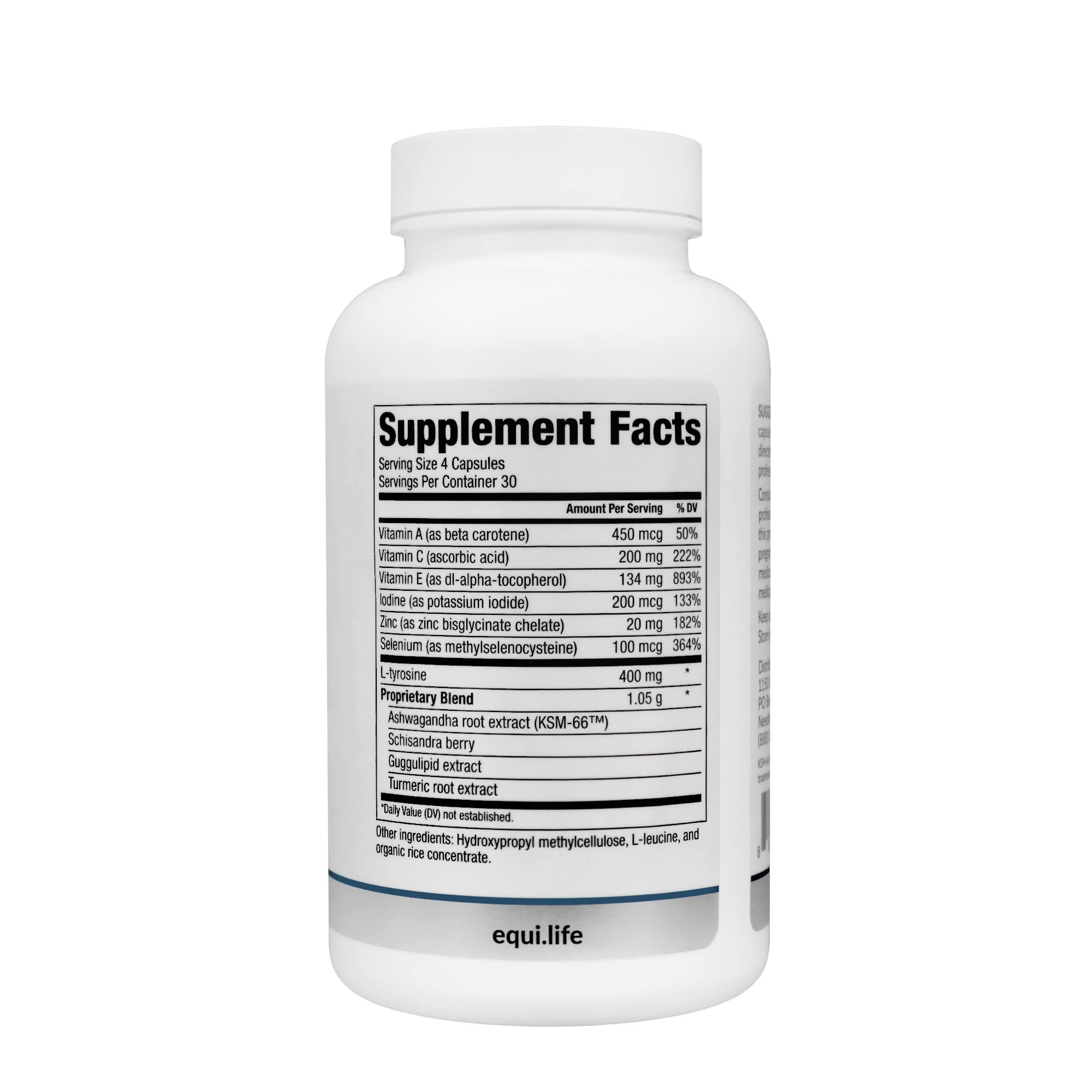 Equilife Thyroid Support ingredients panel highlights essential minerals.