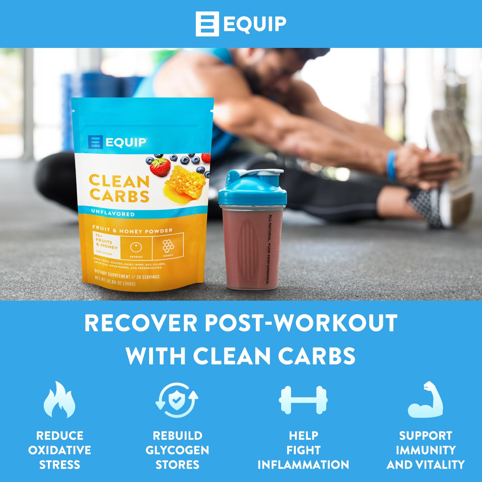 Equip Clean Carbs antioxidant boost supports daily energy and wellness.