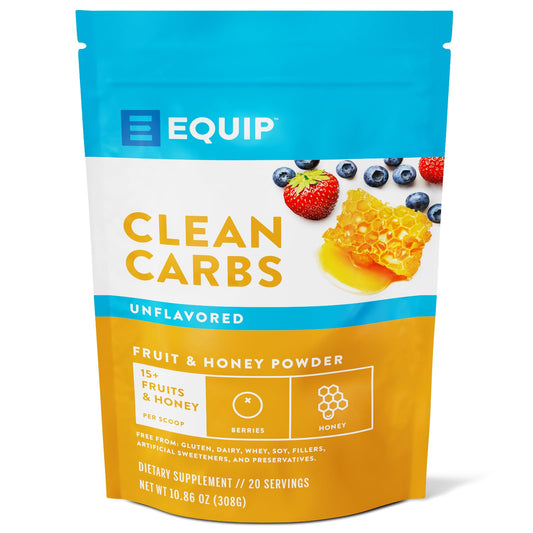Equip Clean Carbs powder with fruit and honey, great for post-workout recovery and energy.