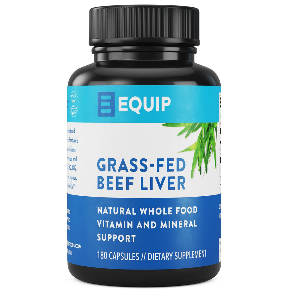 Equip grass-fed beef liver bottle on counter for daily supplementation.
