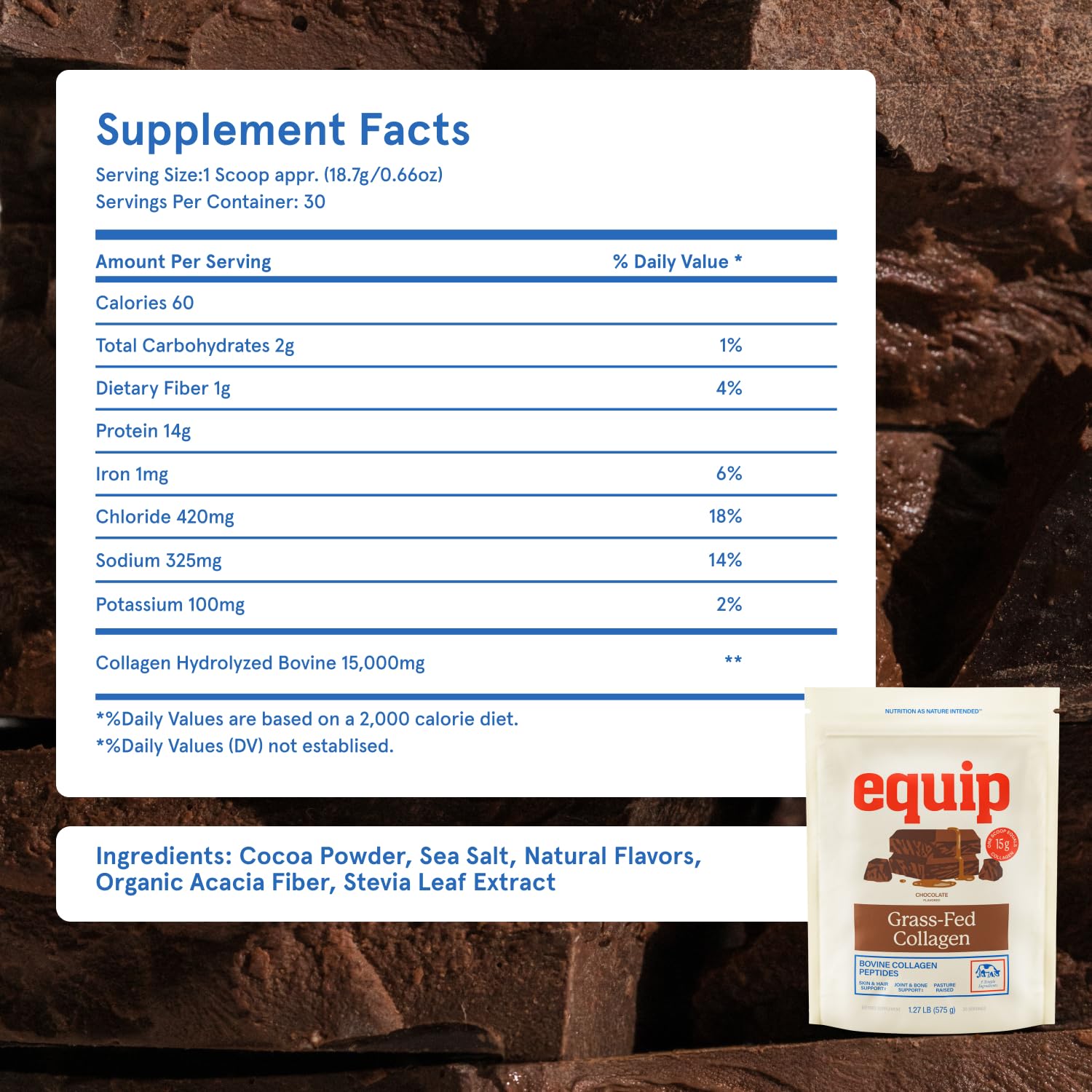 Equip Grass Fed Collagen packaging highlights non-GMO and paleo-friendly formulation.