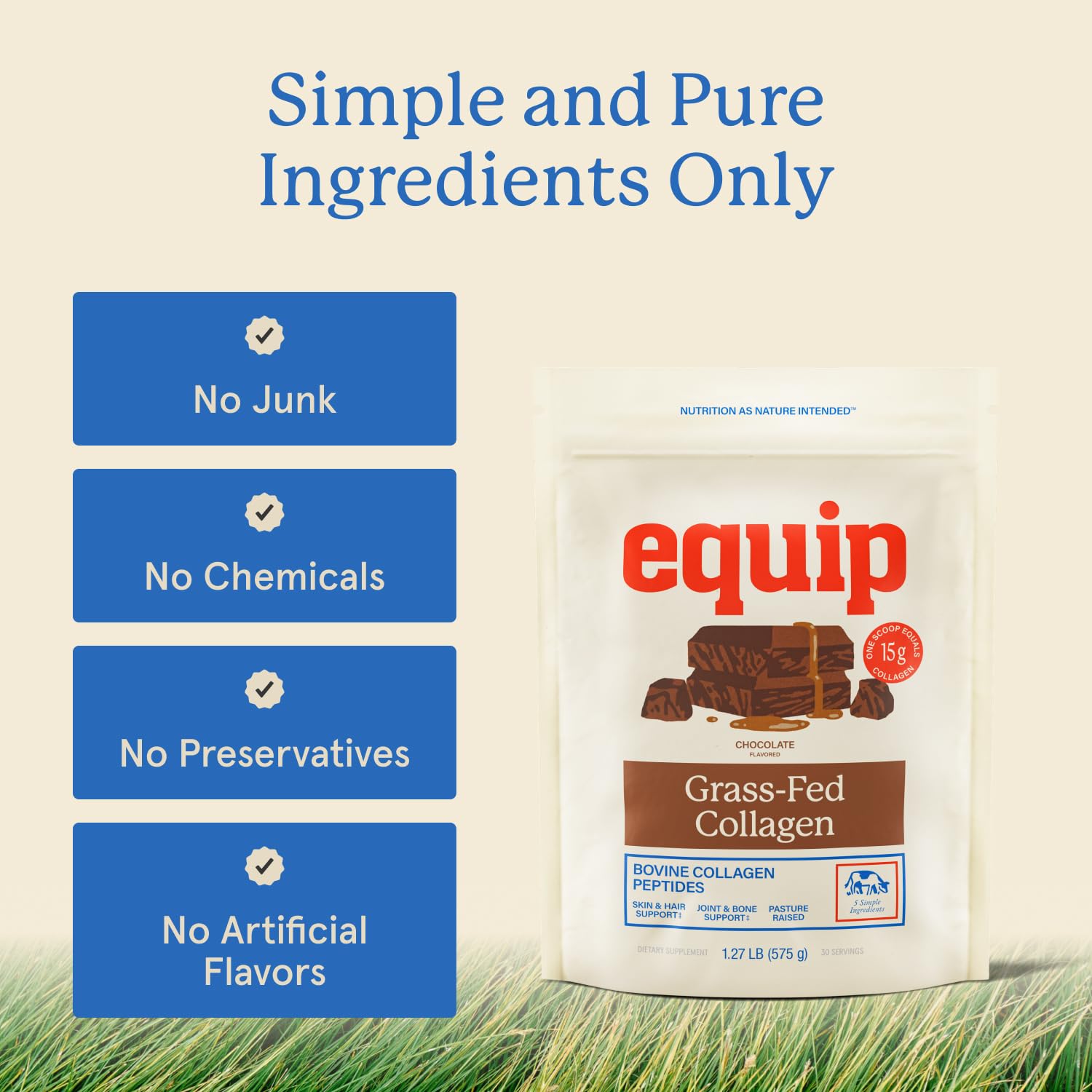 Equip Grass Fed Collagen being poured into smoothie for routine use.