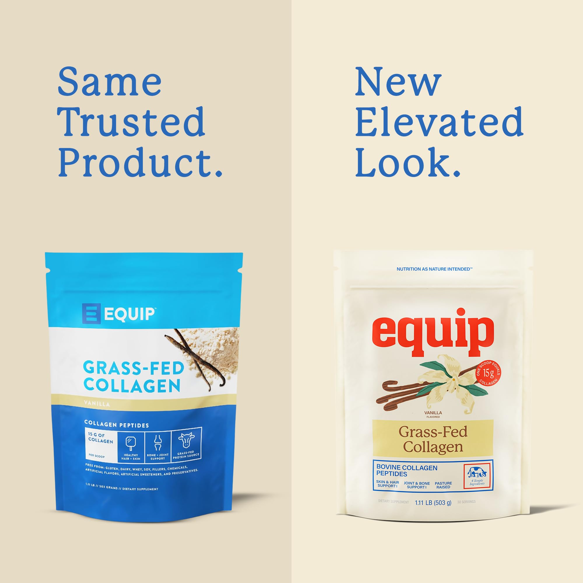 Equip collagen powder vanilla scoop-dispensing view highlighting daily use.