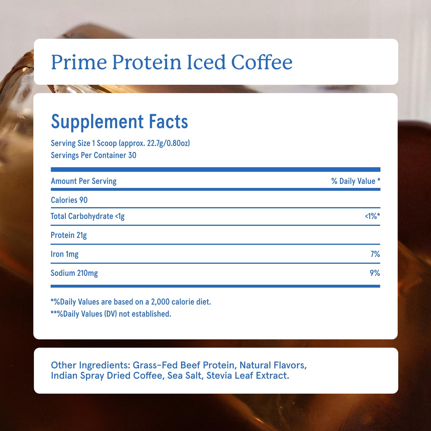Equip Prime Protein glass with a foamy shake on the table.