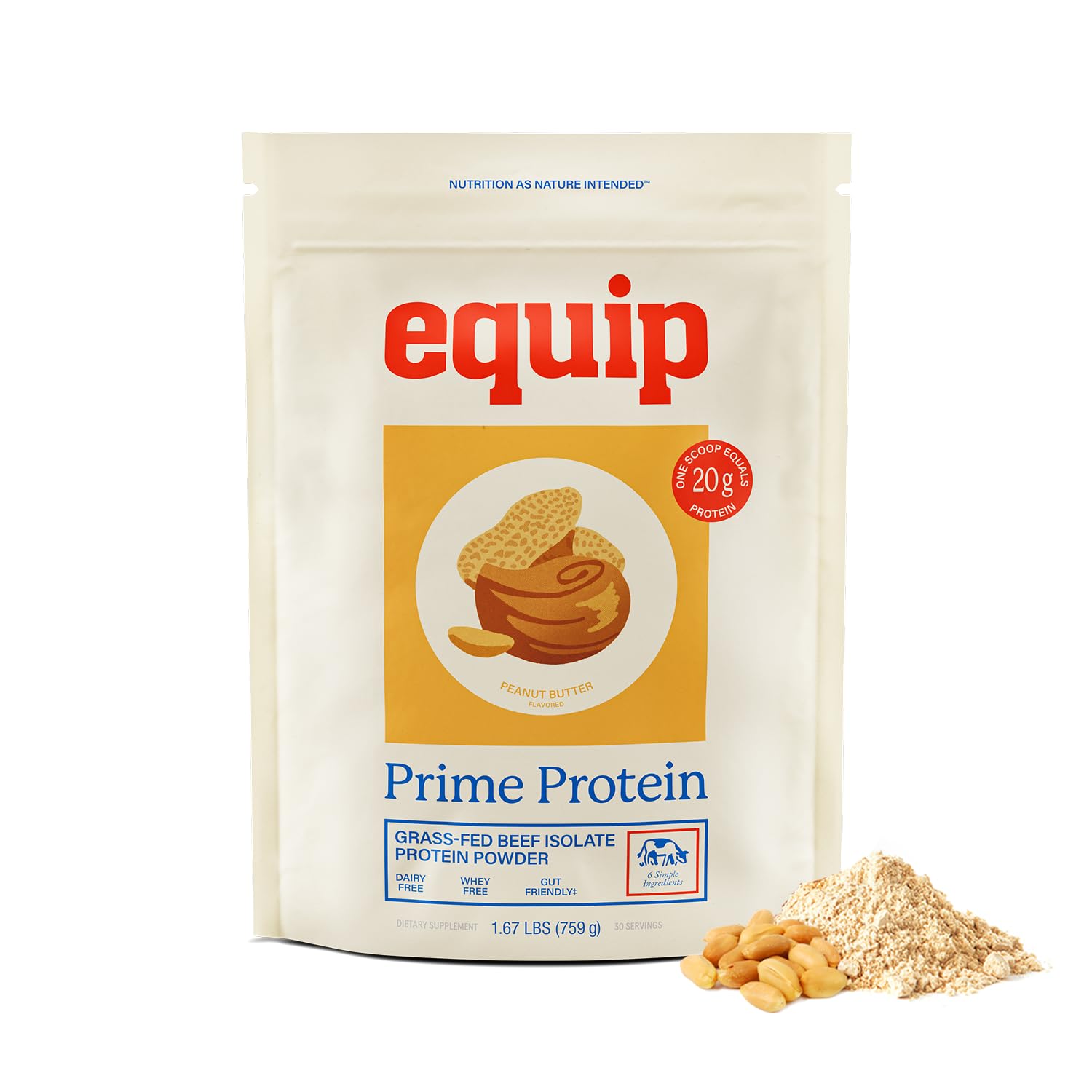 Equip Prime Protein Powder peanut butter tub, a convenient keto-friendly protein boost.