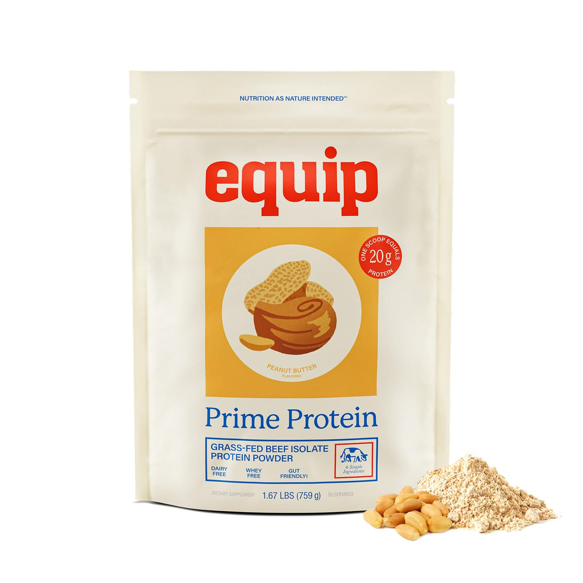 Equip Prime Protein Powder peanut butter tub, a convenient keto-friendly protein boost.