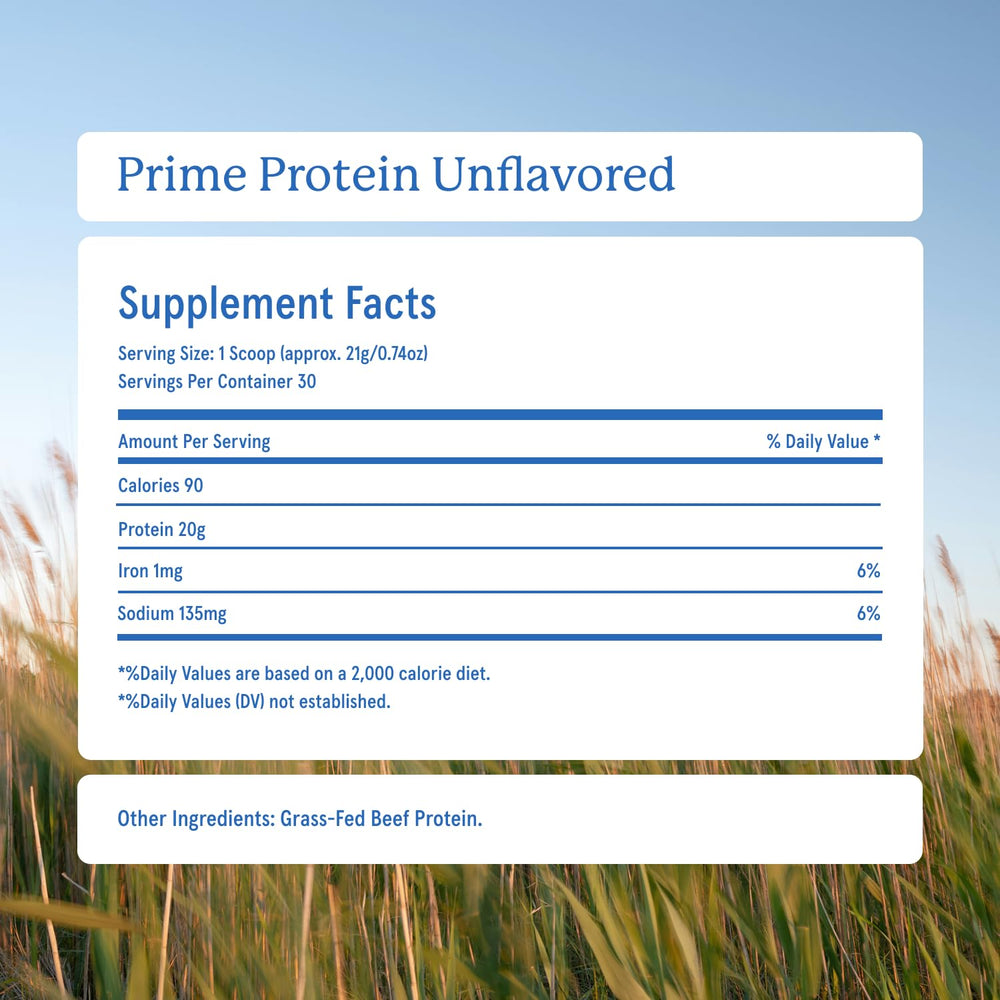 Close-up of Prime Protein Powder flavor collection label and ingredients.