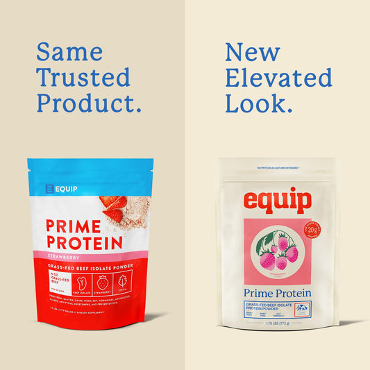 Equip Prime Protein Powder nutrition panel highlights sugar-free, clean ingredients.