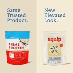 Equip Prime Protein scoop resting in a shaker, convenient post-workout fuel.
