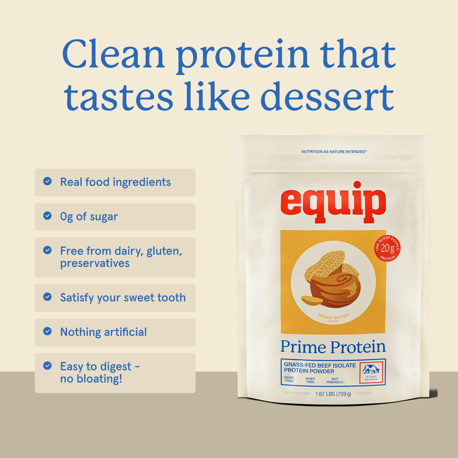 Equip Prime Protein Powder strawberry tub adds flavor without sugar, great for smoothies.