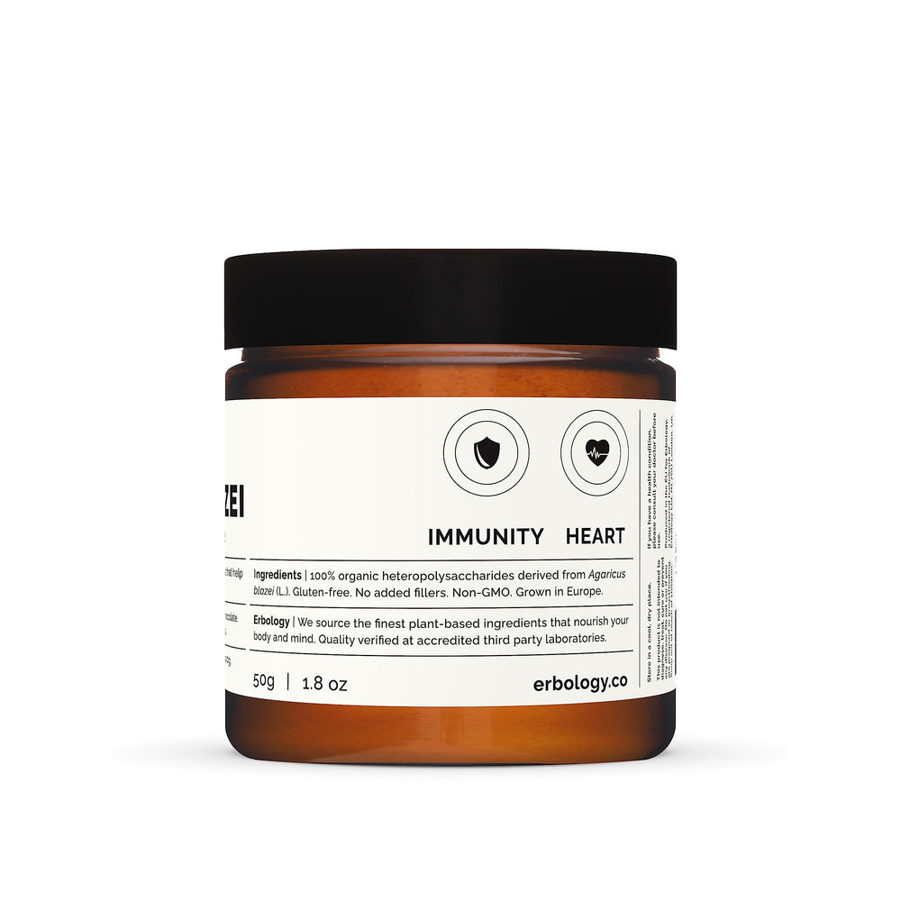Amber glass packaging of Erbology powder preserving nutrients and quality.