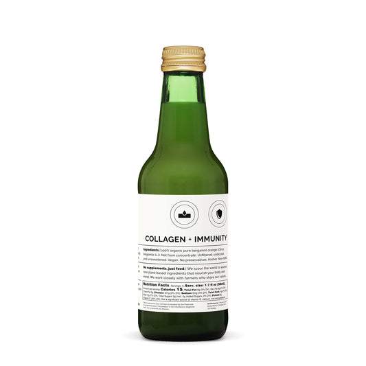 Close-up of Erbology bergamot juice label highlighting organic and non-GMO credentials