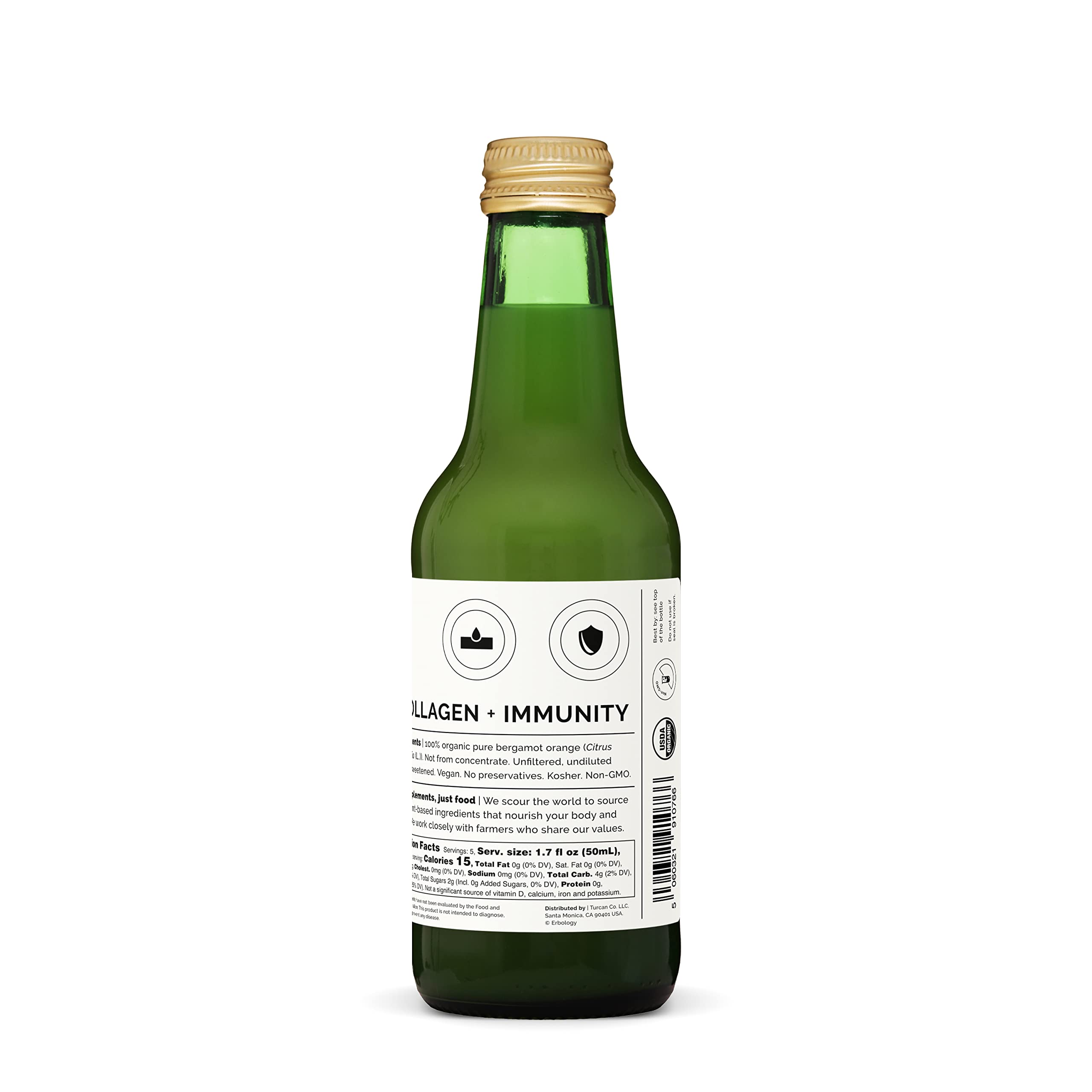 Erbology bergamot juice being poured into a glass for a bright citrus drink