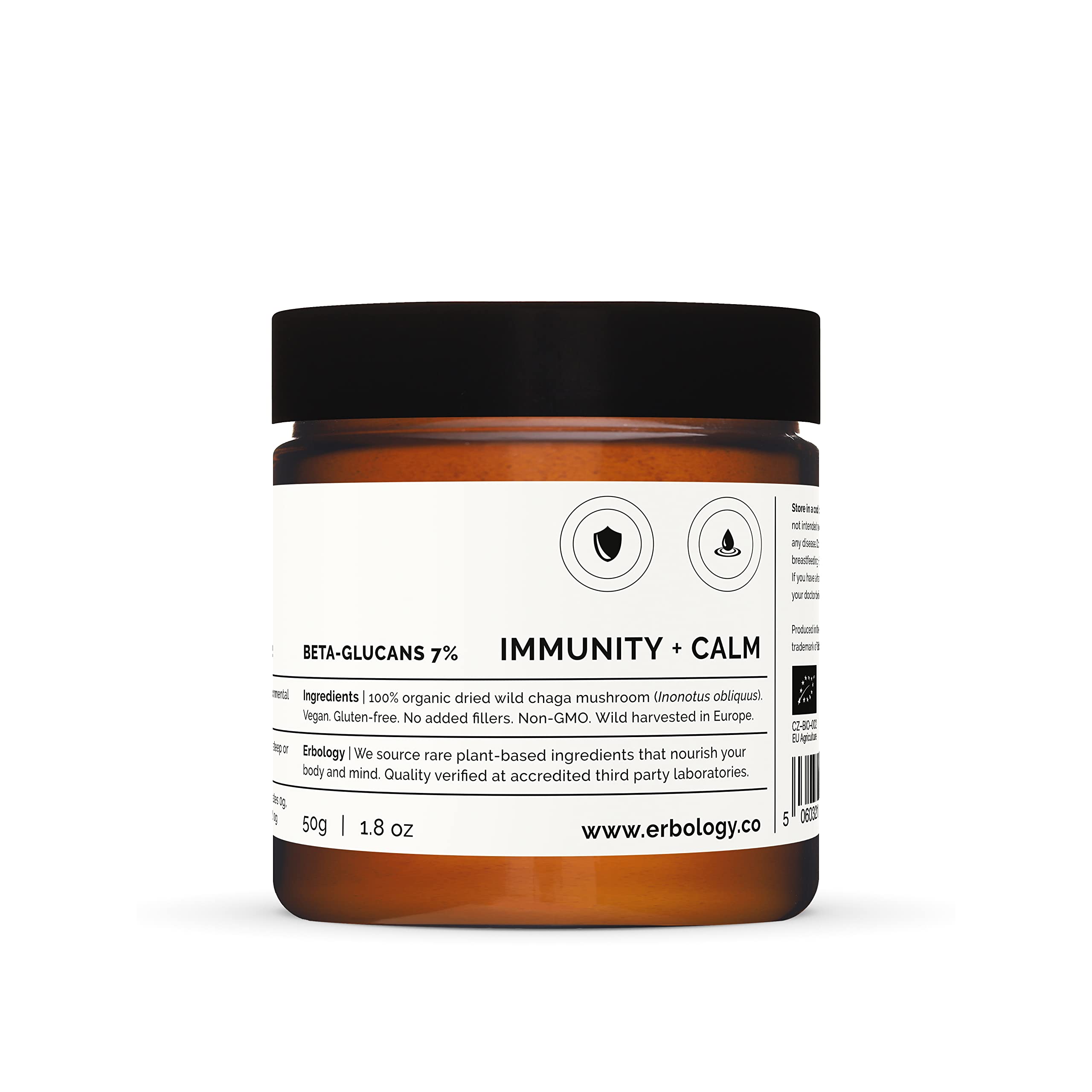 Erbology Chaga powder in a tea cup for a soothing infusion
