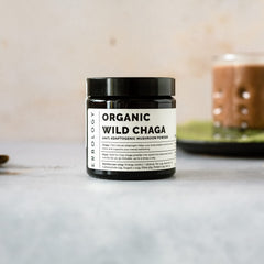 Erbology Chaga powder with spoon in jar for convenient daily use