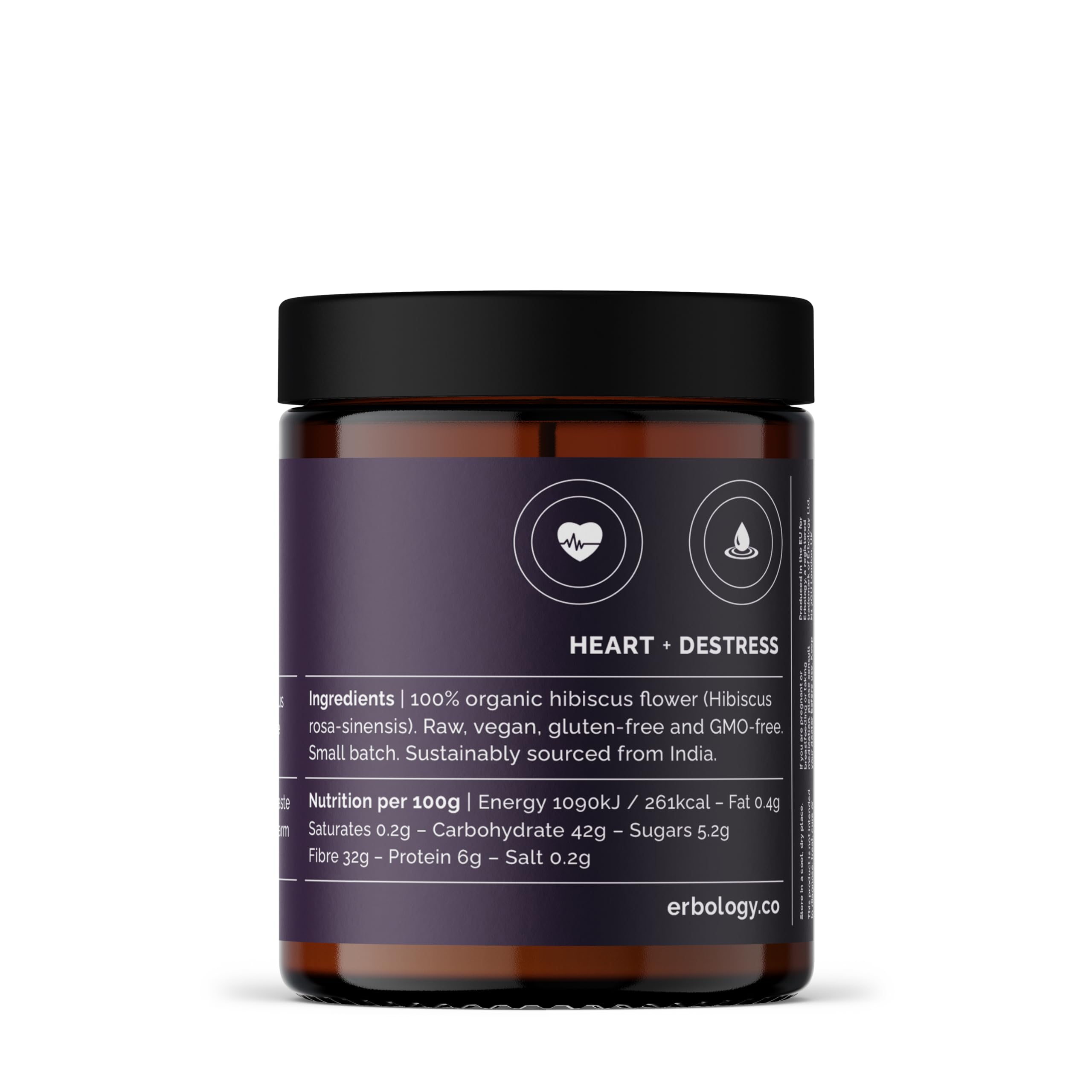Erbology hibiscus powder amber jar closeup communicates freshness