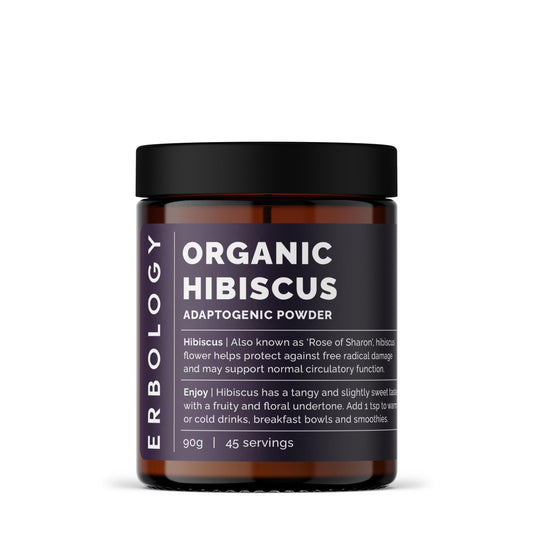 Erbology hibiscus powder bottle pour for a refreshing, calming drink
