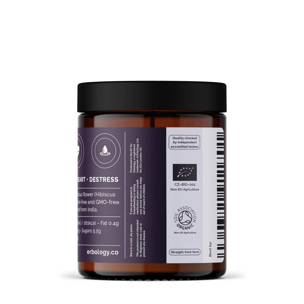 Erbology hibiscus powder stirred into a smoothie with citrus notes