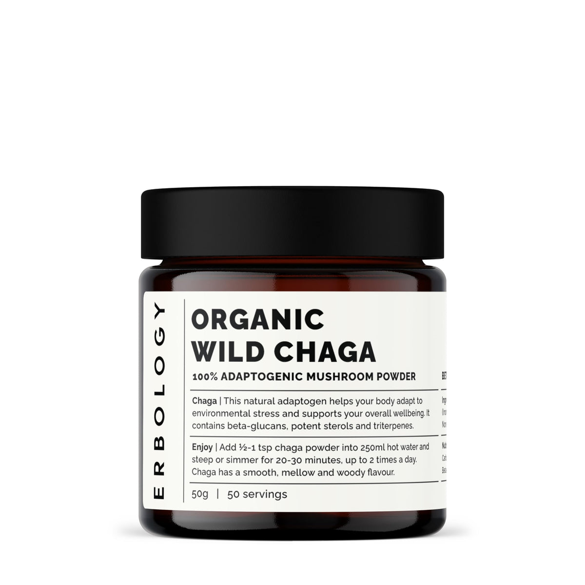 Erbology Organic Chaga powder jar for immune-support ritual